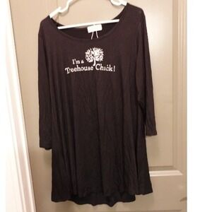 Treehouse Chick‎ Graphic Top Tunic 3/4 Sleeve Casual Comfy Black Size XL